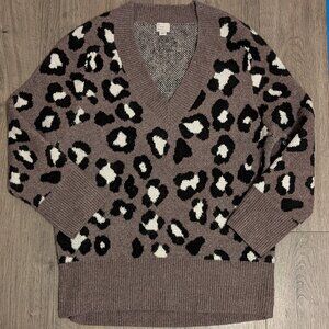 🐆 Oversized Leopard Print V-Neck Sweater — A New Day (Target) • Heather Purple